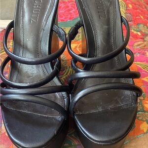 SCHUTZ Black Wedge Sandals with Strappy Design NWOT